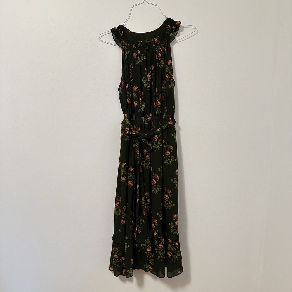 JCrew Point Sur High Neck Ruffle Midi Dress in Hillside Green Floral Womens 10